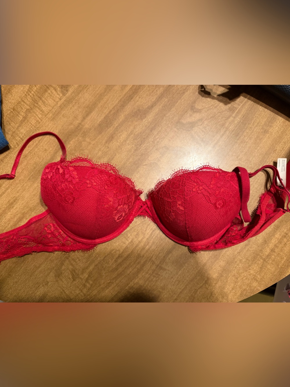 Ambrielle Red Lace Push-Up Bra with Floral Trim